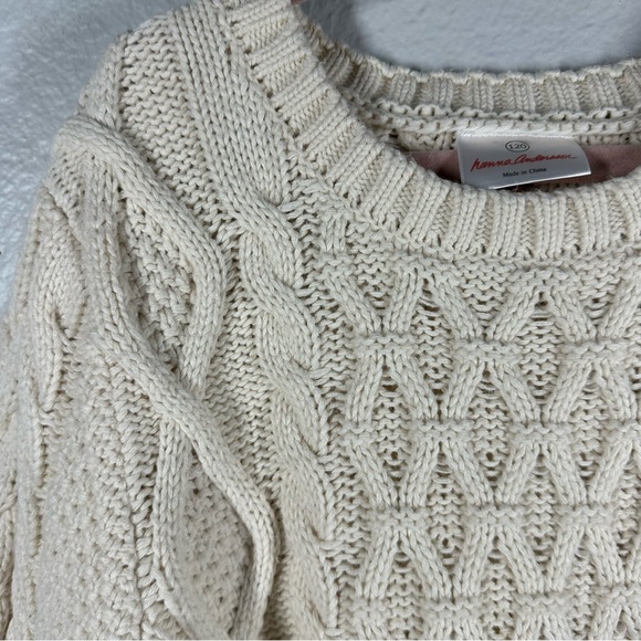 Hanna Andersson Cable Knit Fisherman Sweater Boy's 120 US 6-7 Cream Cotton Wool - Picture 4 of 6